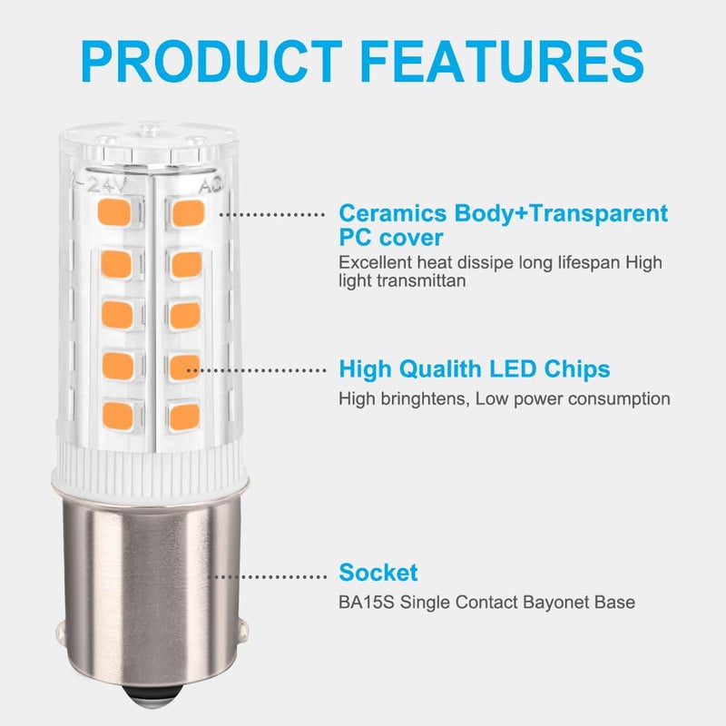HRYSPN 4PCS BA15S LED bulb p21w 12V 24V, 1141 LED Bulb Bayonet Single Contact Base for RV Camper Trailer Boat Trunk Interior Lights, Warm White 3000K - Image 4